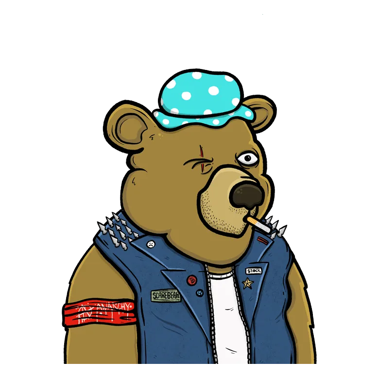 Scarebear in a polka-dot hat