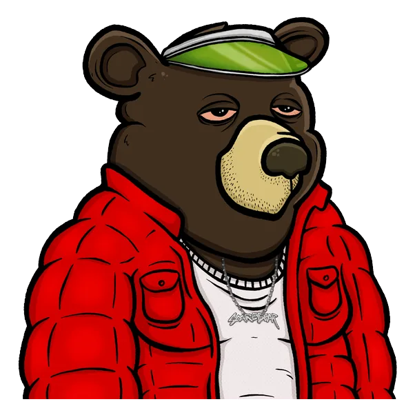 Scarebear in a puffer jacket
